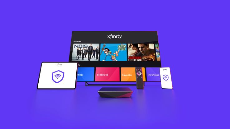 The image includes Xfinity product messaging with a phone, television, tablet, and remote.